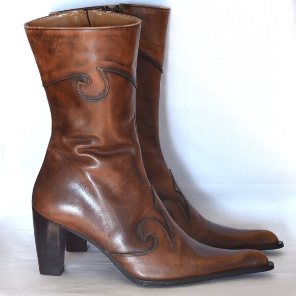 Tiffany Brown Leather High Heel Boots With Side Zipper - Italy - Picture 1 of 5